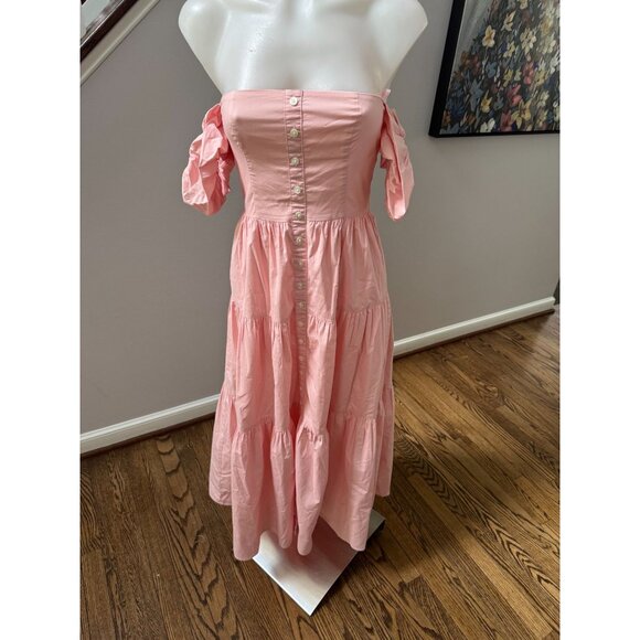 STAUD Elio Cotton Off Shoulder Midi Dress in Strawberry Cream Size 0 - Picture 4 of 6